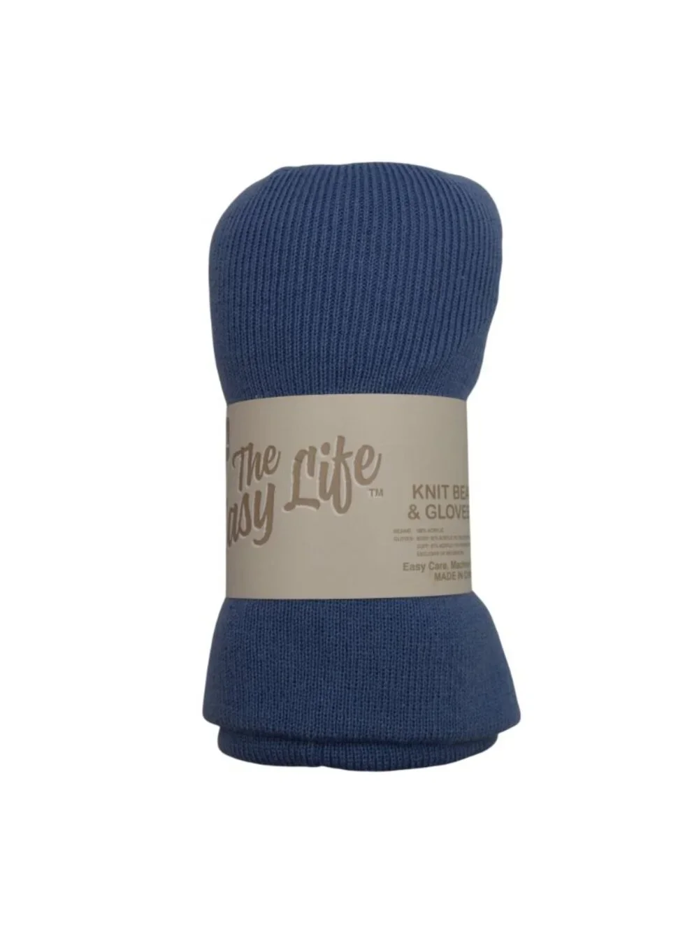 The Easy Life Blue Knit Beanie Hat Gloves Set Unisex Size L XL New
